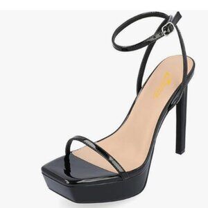 Zszszsu Black Open Square Toe Strappy Platform Sandals Stiletto High Heels Shoes